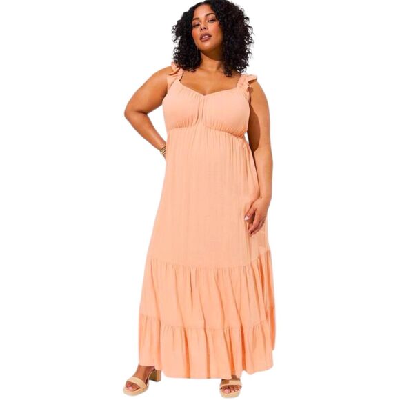 torrid Dresses & Skirts - Torrid Peach Maxi Dress Size 1 Ruffle Strap Tiered Empire Waist Pockets NWT